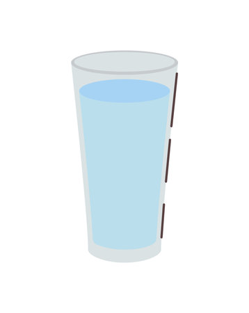 Element of morning routine set. The refreshing morning routine atmosphere feature a vibrant glass of water that symbolizes a hydrating and invigorating start to your day. Vector illustration.のイラスト素材