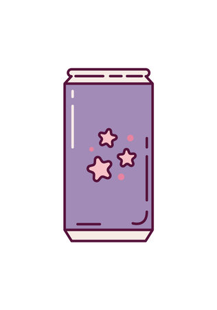 Drink element of set in flat design. This purple-style tempting can of sparkling water not only delights the eyes but also promises a delightful burst of flavor with every sip. Vector illustration.のイラスト素材