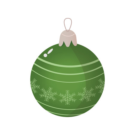 Christmas tree toy in cartoon design. This green toy with snowflake ornament adorn in a vibrant style that accentuates its beautifully crafted and eye-catching shape. Vector illustration.のイラスト素材