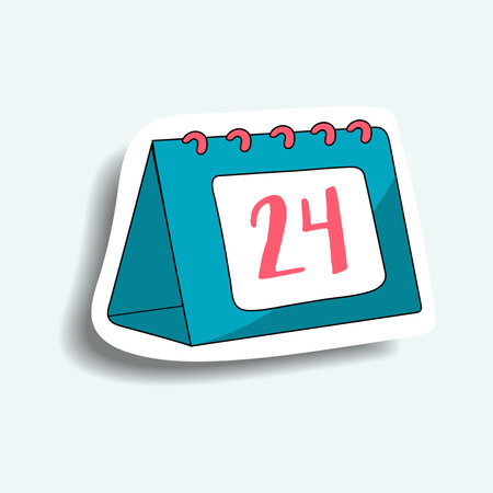 Element of winter set in sticker design. This lively sticker feature a festive calendar design. Its vibrant style adds a joyful touch to your holiday decorations. Vector illustration.のイラスト素材