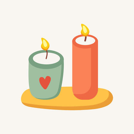Element of winter set in flat cartoon design. This aromatic candles with the aroma of Christmas holidays will emphasize any winter design. Vector illustration.のイラスト素材