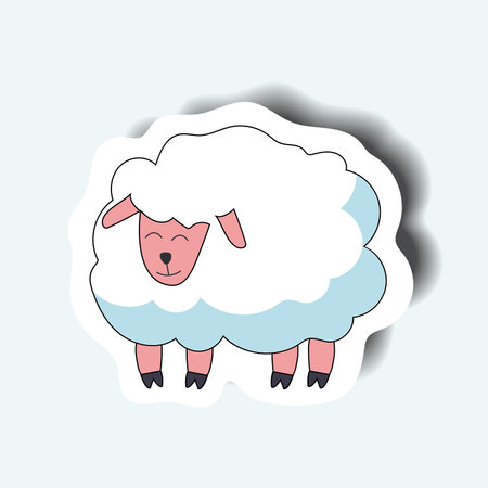 Christian Christmas element of set in sticker design. This lively colorful sticker feature a sheep in a Christian-themed design against a white background. Vector illustration.のイラスト素材