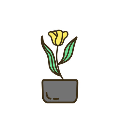 Home plant of set in flat cartoon design. Yellow home flower, uniquely outlined in striking black is perfect for a captivating effect. Vector illustration.のイラスト素材