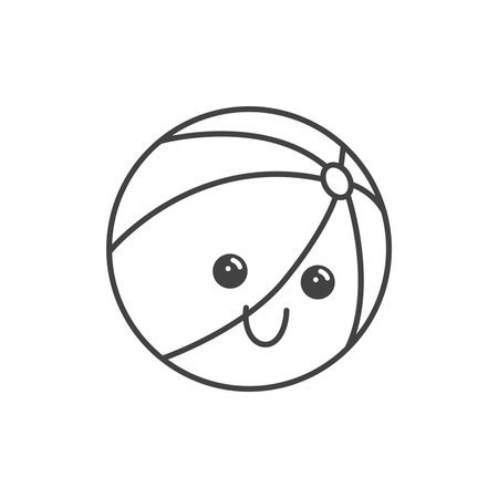 Summer element of set in black line design. Highlighting of the summer spirit with this black-outlined beach ball, a perfect accessory for seaside adventures. Vector illustration.のイラスト素材