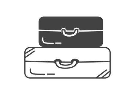 Travel element of set in black line design. Travel-themed illustration with meticulously outlined suitcases and baggage add a sense of wanderlust. Vector illustration.のイラスト素材