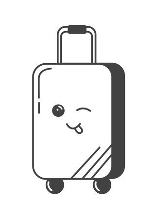 Travel element of set in black line design. Finely detailed black-outlined suitcase character is perfect for travel-themed designs. Vector illustration.のイラスト素材