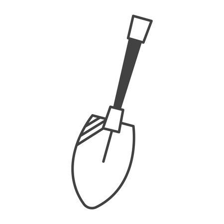 Camping element of set in black line design. The shovel shown in the illustration is a tool without which you cannot go on hikes and trips. Vector illustration.のイラスト素材