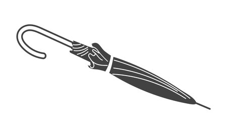 Autumn element of set in black line design. Embracing of the autumn charm with a black-outlined umbrella, adding to the cozy atmosphere of the season. Vector illustration.のイラスト素材