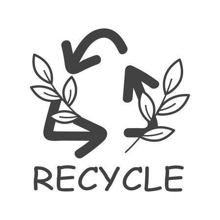 Element of Save the planet themed set in black line design. The waste recycling sign is ideal for industrial productions that need to properly dispose of waste. Vector illustration.のイラスト素材
