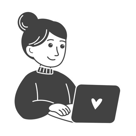 Freelance element of set in black line design. An image feature a girl freelancer, symbolizing the importance of remote work. Vector illustration.のイラスト素材