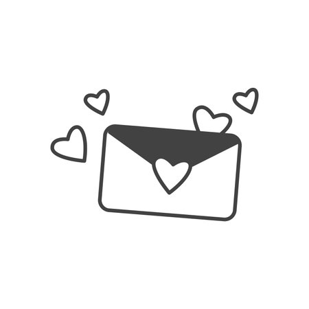 Wedding element of black line set. In this wedding-themed artwork outlined in black, beautifully adorned inviting envelope take center stage. Vector illustration.のイラスト素材