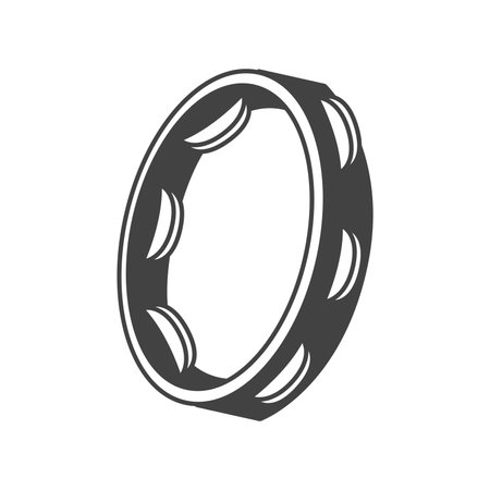 Music instrument of black line set. This black outline of a tambourine invites us into a world of enchanting melodies and harmonies, demonstrating the power of music. Vector illustration.のイラスト素材