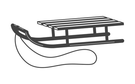 Winter element of black line set. The central place in this illustration is occupied by a childrens sled, which reminds us of entertainment and fun. Vector illustration.のイラスト素材