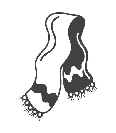 Winter element of black line set. In this charming winter-themed artwork outlined in black, a colorful scarf takes center stage, adding a touch of warmth to the frosty landscape. Vector illustration.のイラスト素材