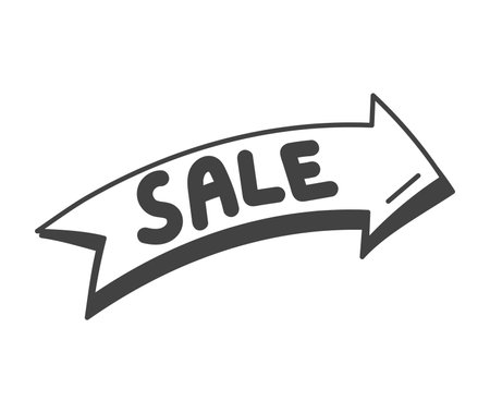 Element of Black Friday set. This Black Friday-themed illustration, featuring a sharp black outline, prominently displays a label with the enticing title Sale. Vector illustration.のイラスト素材