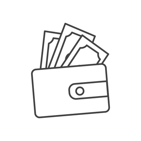 Element of Black Friday set. This Black Friday illustration with bold black lines shows a wallet of cash, symbolizing big discounts and cashback rewards. Vector illustration.のイラスト素材