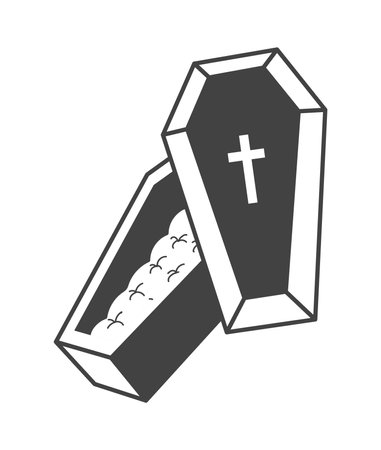 Halloween element of black line set. The creepy coffin depicted in black outlines in this illustration is one of the attributes of the autumn Halloween holiday. Vector illustration.のイラスト素材
