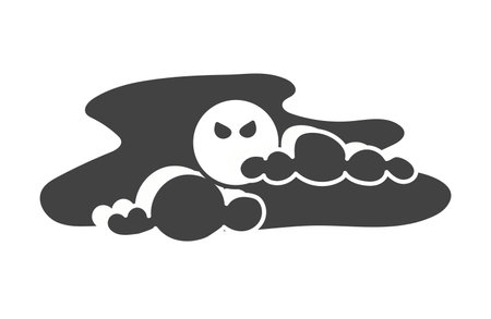 Halloween element of black line set. An ominous moon on Halloween night brings fear and a spooky atmosphere to this illustration. Vector illustration.のイラスト素材