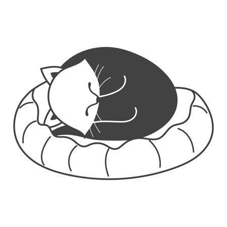 Element of pets themed set. This illustration with black outlines showcases the irresistible charm of a sweet cat, making it a must-see for cat lovers everywhere. Vector illustration.のイラスト素材