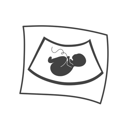 Element of pregnancy themed set. An X-ray image of the future baby emphasizes the importance of regular medical examinations and maintaining the health of both mother and baby. Vector illustration.のイラスト素材