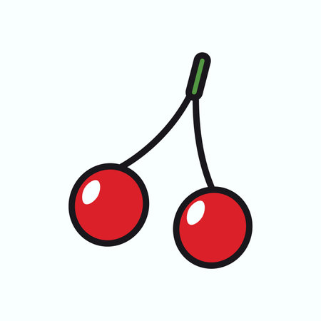 Summer element of colorful set. A cheerful summer-themed artwork with a colorful design showcase enticing cherries outlined in a playful and inviting manner. Vector illustration.のイラスト素材