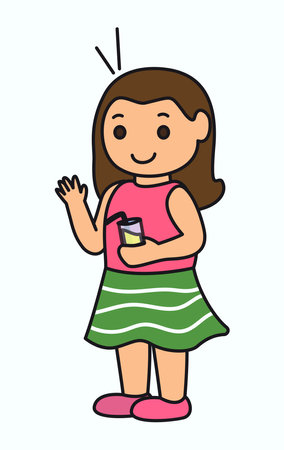 Summer element of colorful set. A lively, summer-themed illustration feature a colorful, outlined design of a girl, radiating the vibrant spirit of the season. Vector illustration.のイラスト素材