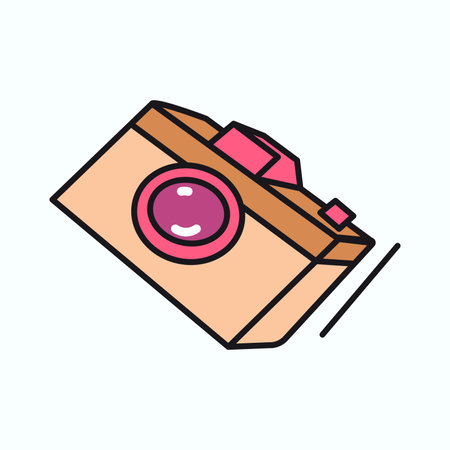 Travel element of colorful set. A travel-themed illustration with a vibrant, colorful design feature an outlined camera, symbolizing the memory of moments. Vector illustration.のイラスト素材