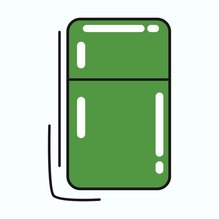 Kitchen element of colorful set. Illustration with a green, outlined design of a refrigerator capture the heart of a bustling kitchen in a dynamic and vibrant style. Vector illustration.のイラスト素材
