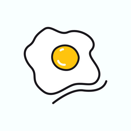 Kitchen element of colorful set. Outlined design of frying egg capture the sizzle and mouthwatering appeal of breakfast in a dynamic and inviting style. Vector illustration.のイラスト素材
