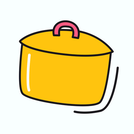 Kitchen element of colorful set. An illustration on the theme of the kitchen decorated with a yellow pan symbolizes a universal tool for culinary creations. Vector illustration.のイラスト素材