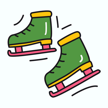 Winter element of colorful set. A winter-themed illustration with a colorful, outlined design of ice skates capture the thrill and elegance of gliding on ice. Vector illustration.のイラスト素材