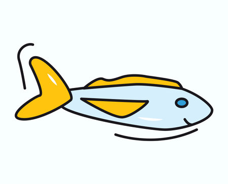 Pets element of colorful set. This image with a colorful, outlined design of a fish treat for cats capture the delightful and vibrant aspect of feline indulgence. Vector illustration.のイラスト素材