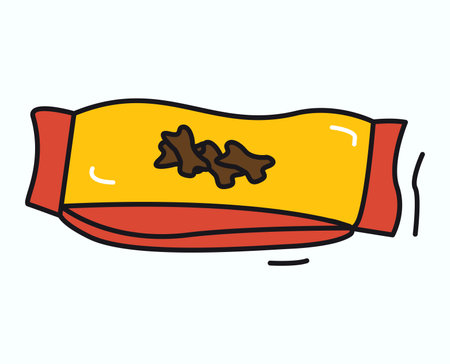 Pets element of colorful set. This pet-themed artwork adorned with pack of pets food symbolize the joy and satisfaction that pets experience when savoring their favorite snacks. Vector illustration.のイラスト素材