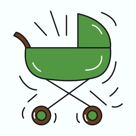 Pregnancy element of colorful set. Outlined design of a green pram celebrate the anticipation and excitement of expecting a baby in a dynamic and heartwarming style. Vector illustration.のイラスト素材