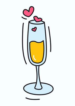 Love element of colorful set. A joyful love-themed illustration feature a glass of champagne, perfect for celebrating special moments of love and togetherness. Vector illustration.のイラスト素材