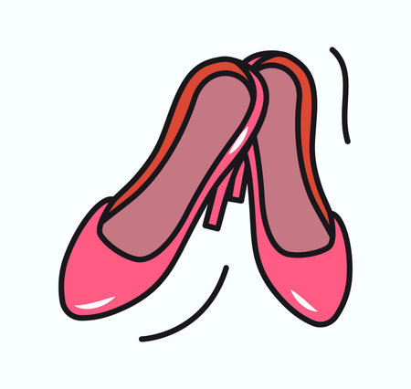 Wedding element of colorful sticker set. This wedding-themed illustration feature colorful and exquisitely outlined womens shoes, a perfect representation of elegance and style. Vector illustration.のイラスト素材