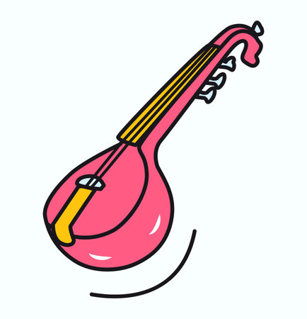 Musical instrument of colorful sticker set. An energetic artwork showcase a vibrant color palette of a kobza, symbolizing the powerful of Ukrainian music. Vector illustration.のイラスト素材