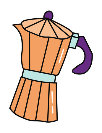 Coffee element of colorful food set. This coffee themed illustration features colorful design with crisp outlines, showcasing a modern coffee maker brewing a fresh cup of joe. Vector illustration.のイラスト素材