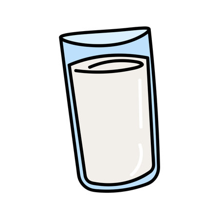 Milk product of colorful food set. This captivating illustration features a glass of milk in a colorful and vibrant design with crisp outlines. Vector illustration.のイラスト素材