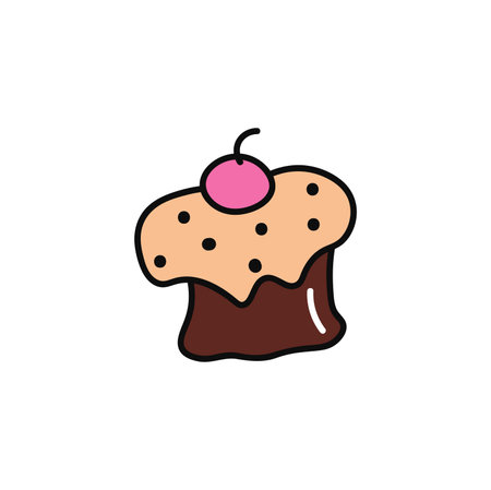 Cake of colorful food set. The colorful and outlined cupcake in this illustration is a delightful...