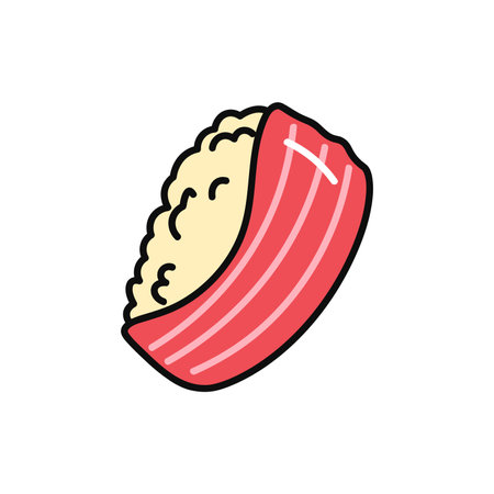 Sushi roll of food colorful set. A creative and visually pleasing illustration seamlessly blend sea-themed elements with the exquisite details of sushi roll with salmon. Vector illustration.のイラスト素材