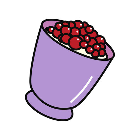 Soup of food colorful set. This captivating dinner-themed illustration showcases a beautifully designed bowl of soup with caviar set against a pristine white backdrop. Vector illustration.のイラスト素材