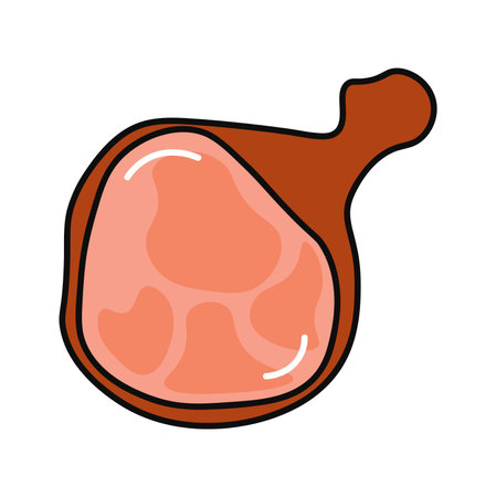 Meat product of food colorful set. This charming illustration with sophisticated design elements complement the flavorful allure of a well-prepared pig leg. Vector illustration.のイラスト素材