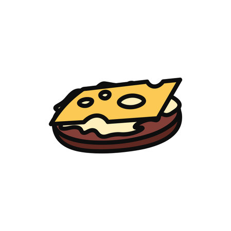 Product for dinner of food colorful set. In this captivating illustration cheese toast, set against a white background, exude a sense of gourmet elegance. Vector illustration.のイラスト素材