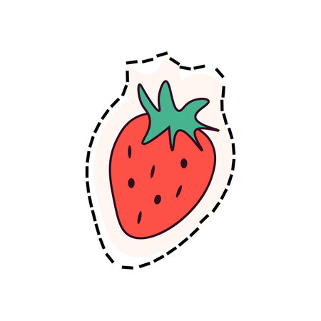 Kawaii sticker of colorful set. An illustration brings the sweetness of a strawberry to life in a sticker-style design. Vector illustration.のイラスト素材