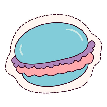 Kawaii sticker of colorful set. An illustration brings the sweet charm of a macaroon to life in a sticker-style design. Vector illustration.のイラスト素材