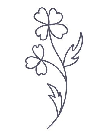 Floral element of a set in aesthetic design. The graceful flower branch takes center stage against a white canvas, creating a striking visual statement. Vector illustration.のイラスト素材