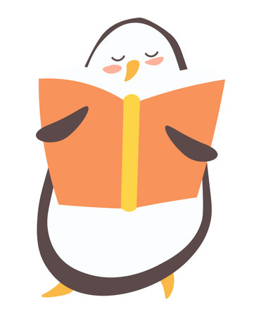 Book element of colorful set. This colorful illustration with cute penguin beautifully blends creativity and color, making it a perfect addition for book enthusiasts. Vector illustration.のイラスト素材