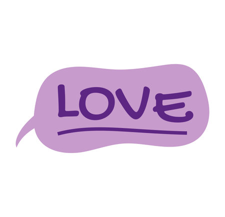 Message element of kawaii set. This kawaii violet-style illustration features the word "love" in a cute and charming font. Vector illustration.のイラスト素材