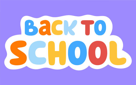 School element of colorful set. With a playful cartoon design and the "back to school" sticker as the centerpiece, this illustration radiates school spirit. Vector illustration.のイラスト素材